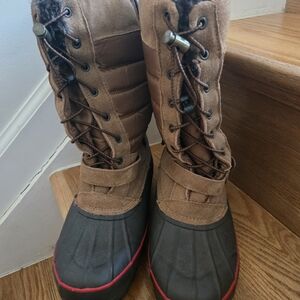 Lands End Brown and Black Winter Boots with Red Trim